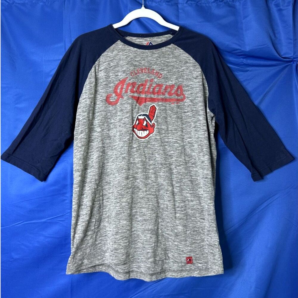 Vintage Womens Cleveland Indians MLB Raglan Baseball Tee Sz L Sporty Chief Wahoo - Picture 6 of 9